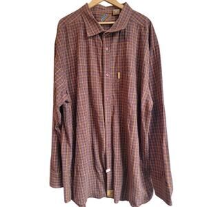 Mecca Mens Button-Up Collared Long Sleeve Shirt 5X Brown Plaid Windowpane Y2K
